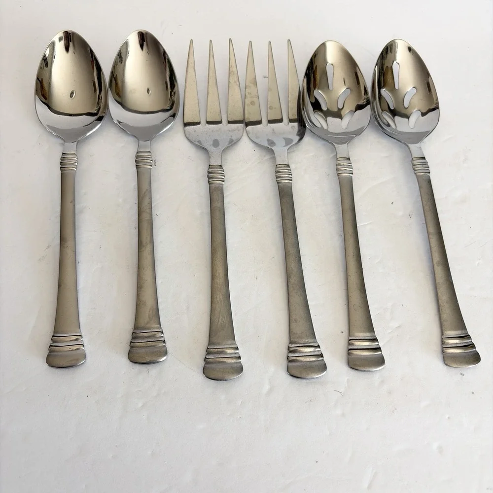 Cambridge CODIE Sand Stainless Steel Serving Spoon Slotted Fork - Set Of 6